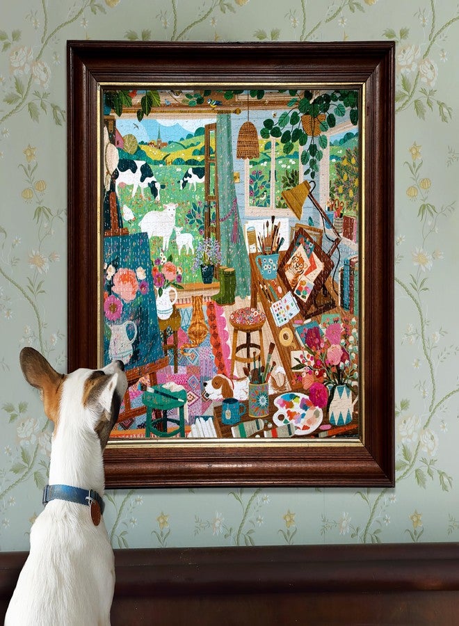 eeBoo Piece & Love: Artist's Cottage - 1000 Piece Puzzle - Adult Square Jigsaw, 23x23, Includes Image Reference Insert, Glossy Pieces - Image 5